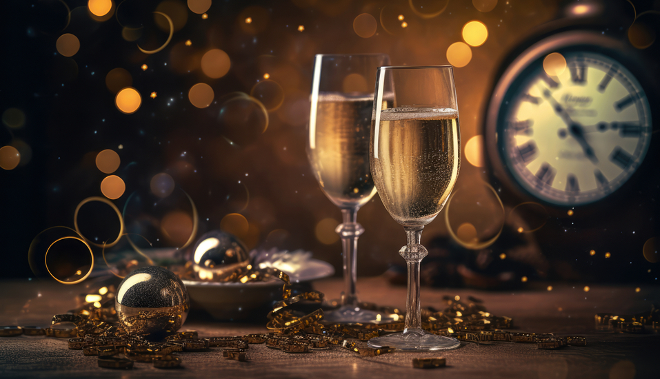 Stoßen Sie um Mitternacht mit einem Glas Sekt auf das neue Jahr an!