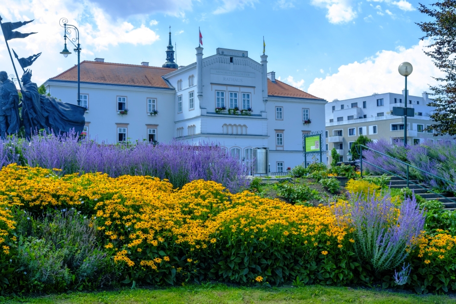 Das Rathaus von Tulln. Die Stadt ist auch als Gartenstadt bekannt.