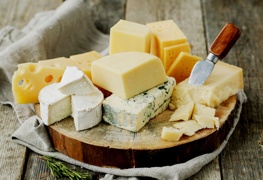 Bei dem Besuch einer Käserei genießen Sie leckeren Käse.