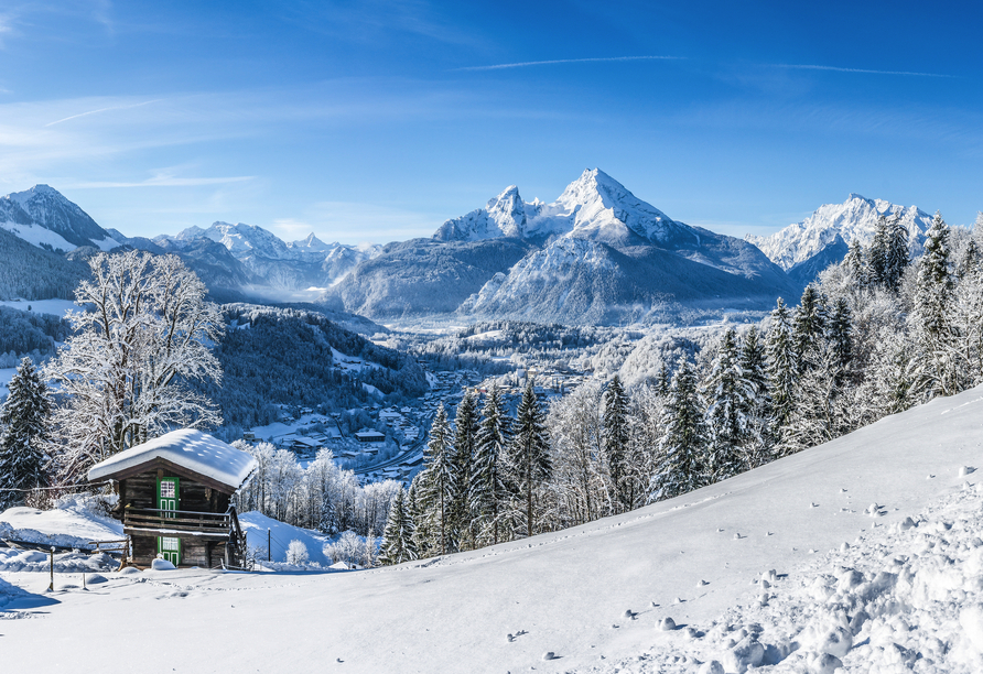 Bestaunen Sie die idyllische Winterlandschaft in den Alpen