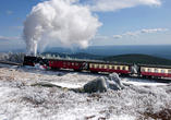 Die Brockenbahn verzaubert auch im Winter – unternehmen Sie unbedingt eine Fahrt durch die verschneiten Winterlandschaften!