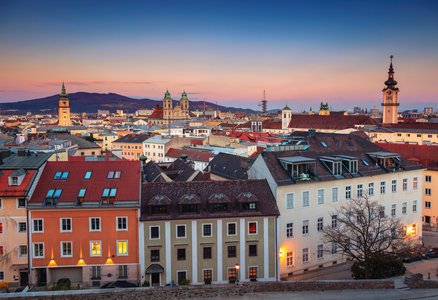 Die schöne Donaustadt Linz liegt nur rund 20 km von Ihrem Hotel entfernt und ist einen Ausflug wert!