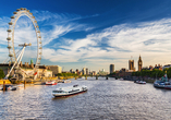 Einen fantastischen Blick auf Londons Sehenswürdigkeiten genießen Sie bei Ihrer Bootsfahrt auf der Themse.