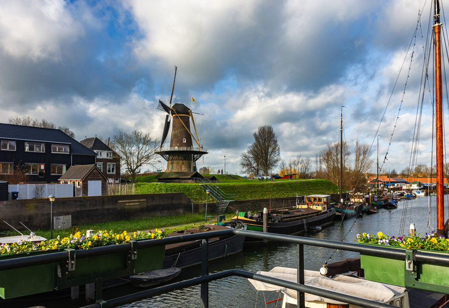 Besuchen Sie die historische Windmühle im idyllischen Gorinchem.