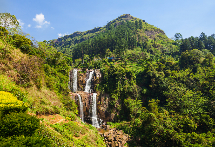 Die majestätischen Ramboda Wasserfälle stürzen 109 Meter in die Tiefe.