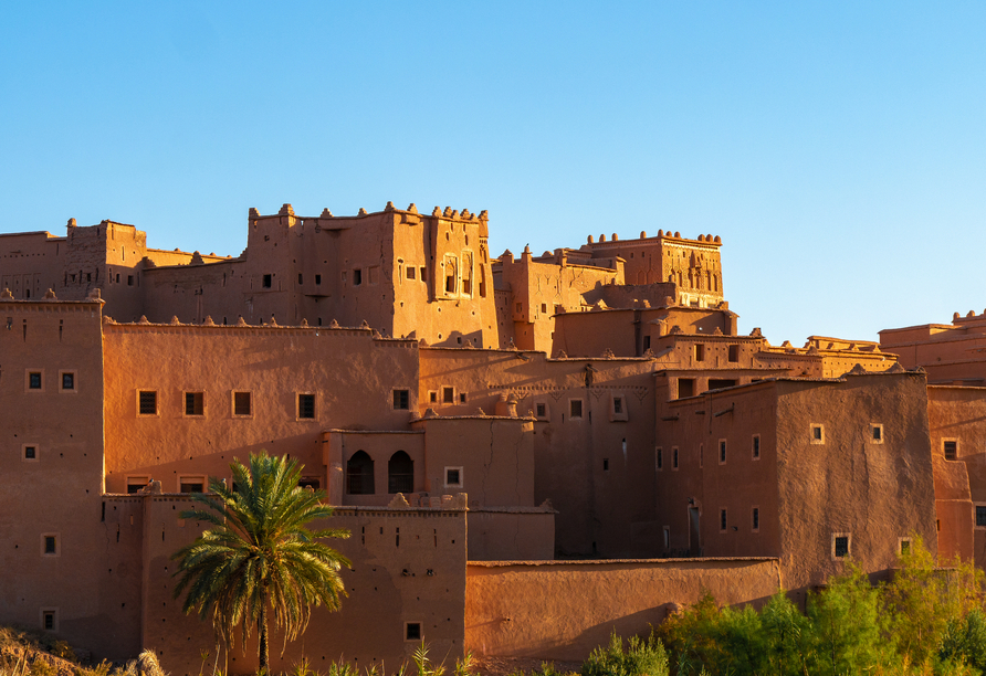 Die Kasbah Taourirt in Ouarzazate dürfen Sie bei einer Besichtigung von außen bestaunen.