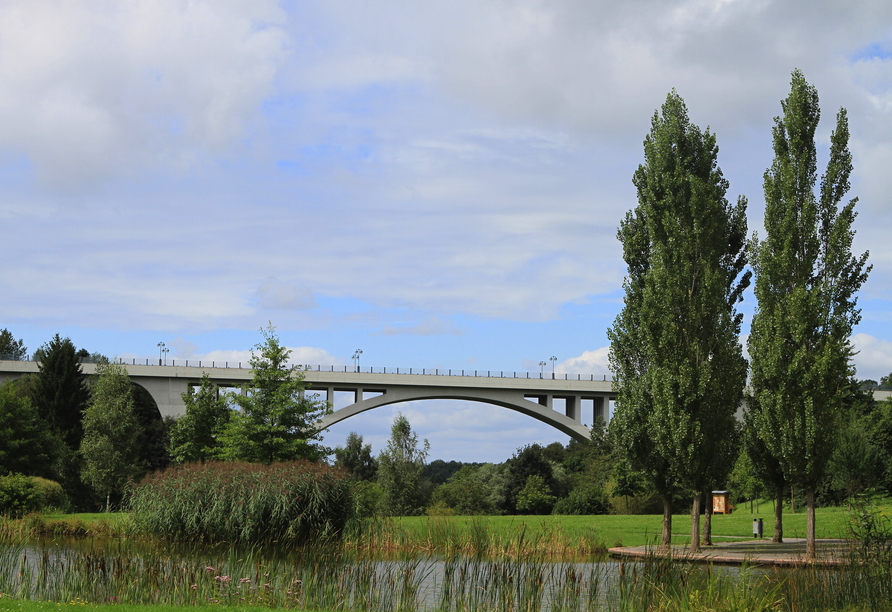 Die Streckbrücke befindet sich im herrlichen Pirmasenser Strecktalpark.