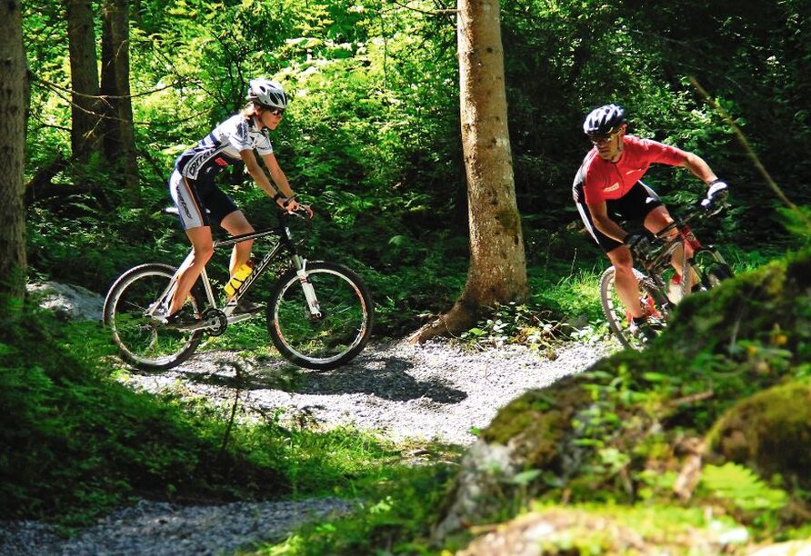 Mountainbiketouren durch die Wälder rund um Flachau versprechen abwechslungsreiche Naturerlebnisse.
