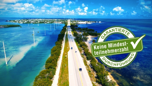 Auf dem Weg nach Key West geht es über unzählige Brücken und idyllische Inselchen. Grandiose Ausblicke garantiert!