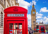 Während einer Stadtrundfahrt sehen Sie den Glockenturm Big Ben und bestimmt noch viele weitere typische Merkmale Londons.