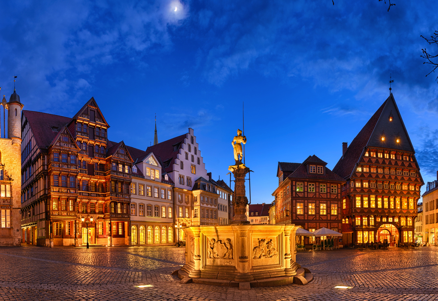 Besichtigen Sie den prächtigen Marktplatz von Hildesheim.