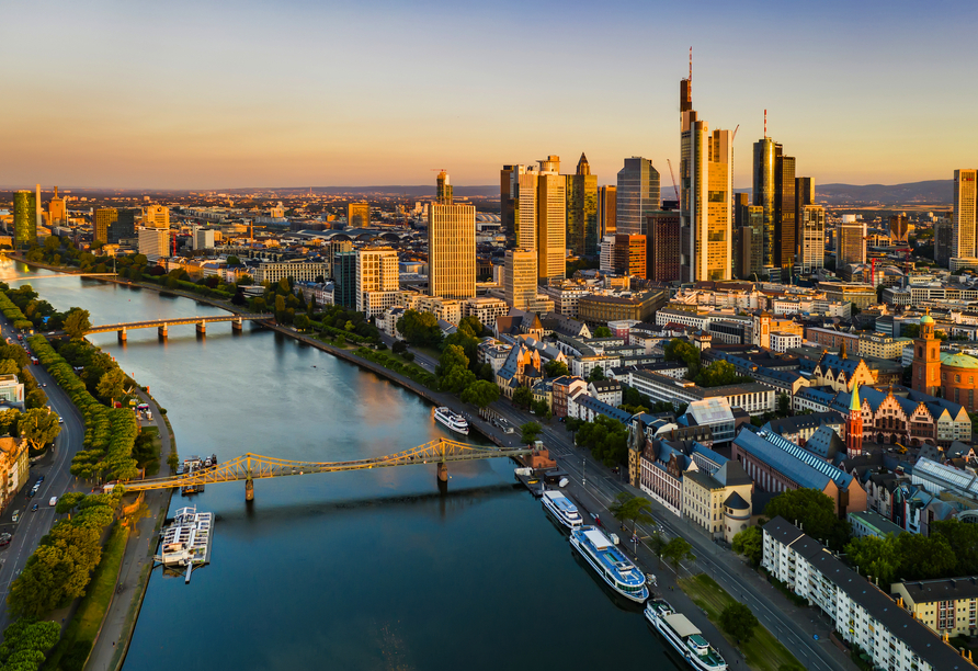 Die Metropole Frankfurt am Main ist nur einen Katzensprung von ihrem Hotel entfernt.