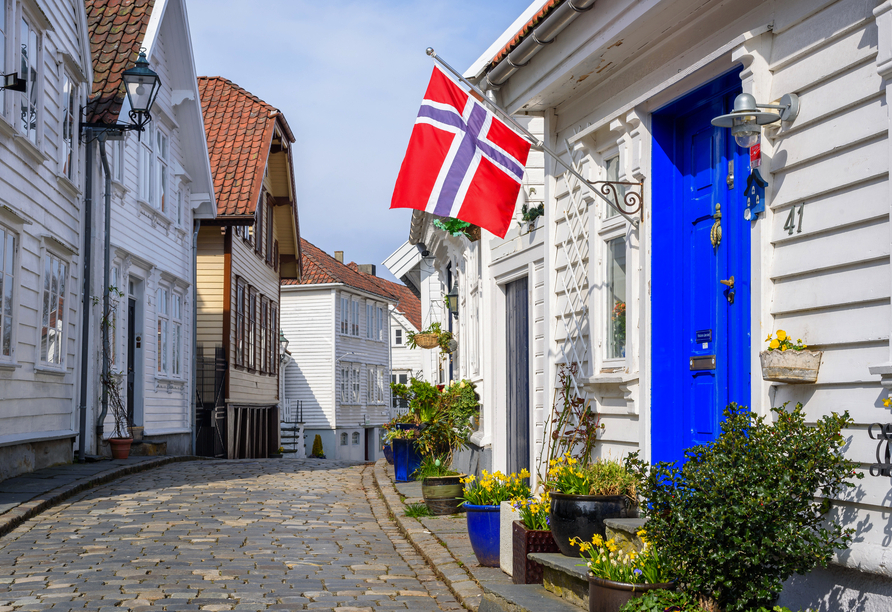 Spazieren Sie durch die niedlichen Gassen von Stavanger.