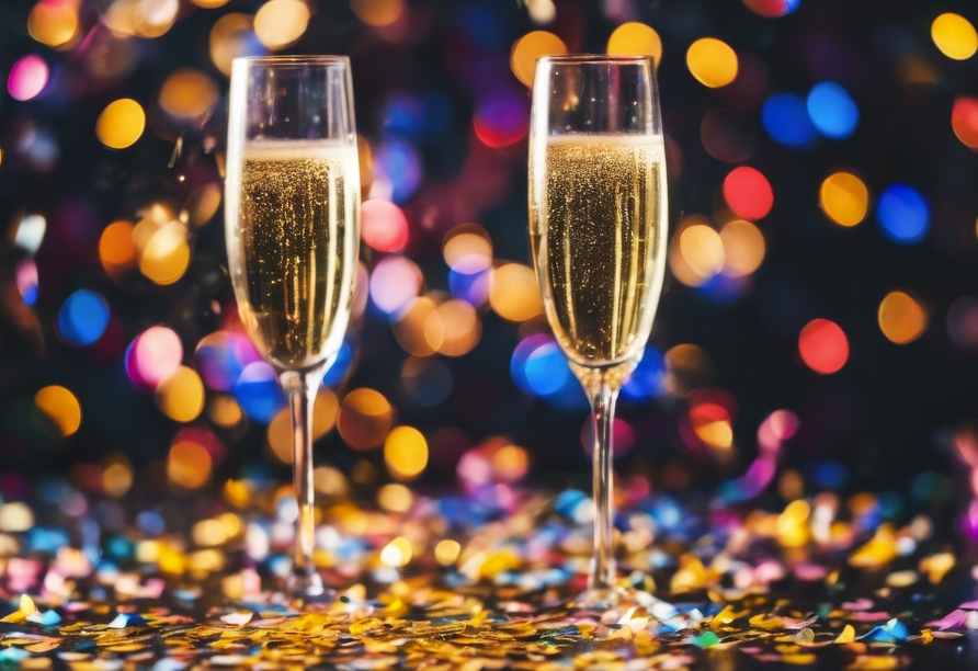 Stoßen Sie um Mitternacht mit einem Glas Sekt auf das neue Jahr an!