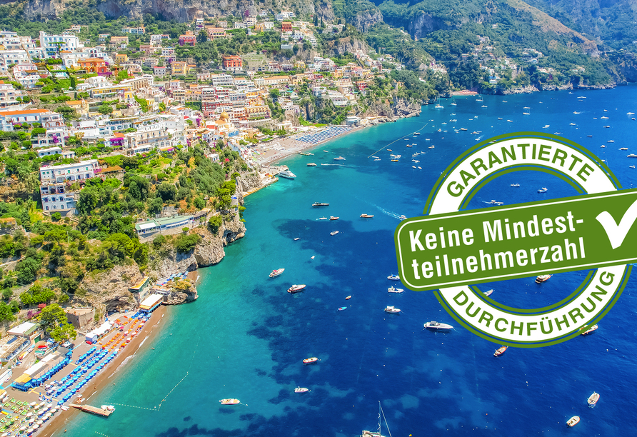 Auch eine Minikreuzfahrt ist Teil Ihrer unvergesslichen Reise und führt Sie zum Hafen des malerischen Fischerortes Positano.