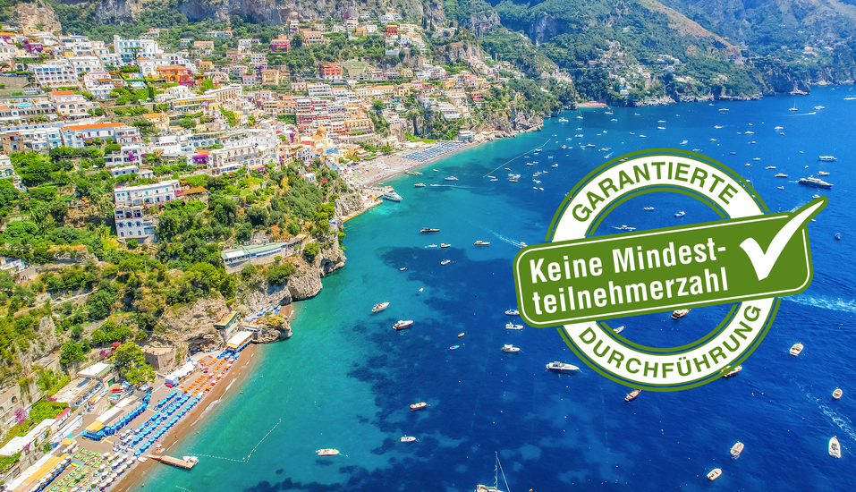 Auch eine Minikreuzfahrt ist Teil Ihrer unvergesslichen Reise und führt Sie zum Hafen des malerischen Fischerortes Positano.