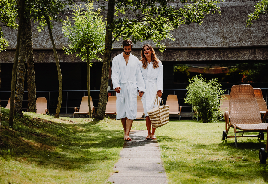 Der Außenbereich der Spreewald Therme lädt zum Verweilen ein.