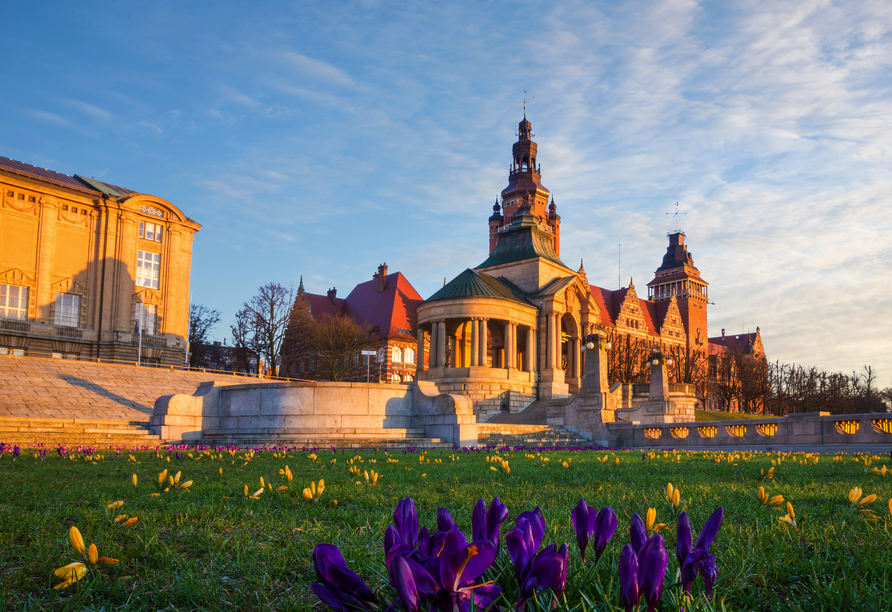Freuen Sie sich in Stettin auf die berühmte Hakenterrasse und großzügige Grünanlagen.