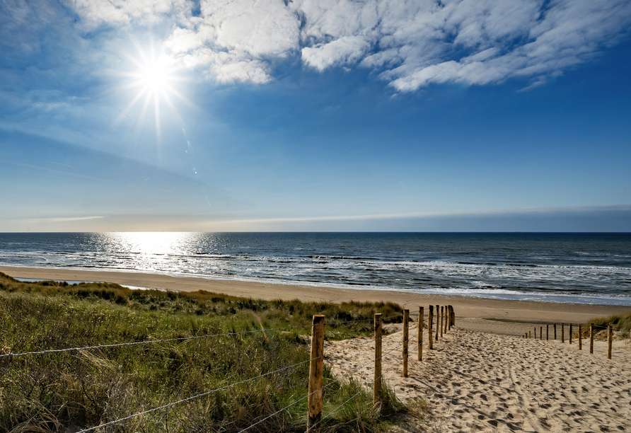 Immer wieder werden Sie wie hier bei Noordwijk aan Zee mit dem Rad Dünen passieren und einen Blick auf die Nordsee erhaschen.