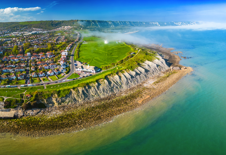 Die Grafschaft Kent erwartet Sie mit traumhaften Landschaften – hier mit Blick auf Folkestone.