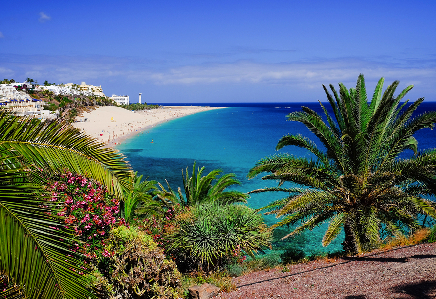 Traumhafte Strände, wie beispielsweise der Playa de Morro Jable auf Fuerteventura, erwarten Sie auf Ihrer Kreuzfahrt.