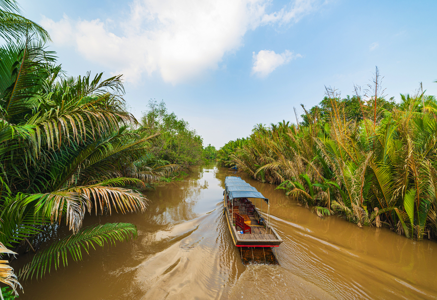 Bei der Buchung des optionalen Ausflugspakets erwartet Sie eine spannende Bootstour auf dem Mekong-Delta.