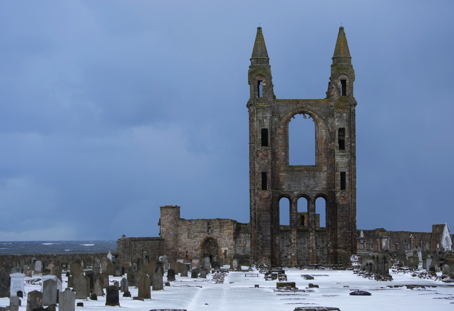 Erkunden Sie die Ruinen der Kathedrale von St. Andrews.