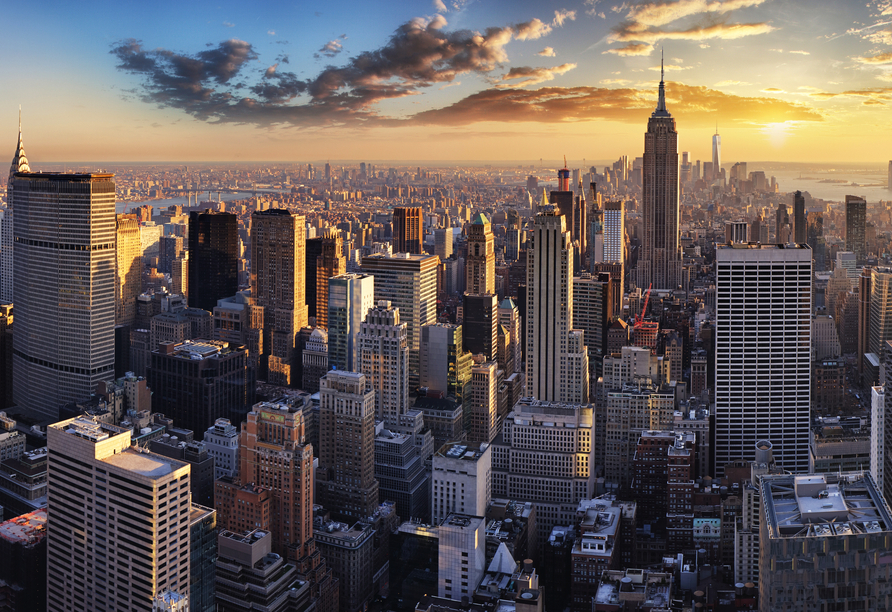 New York City ist der Startpunkt Ihrer Rundreise – die berühmtesten Sehenswürdigkeiten können Sie auf der Stadtrundfahrt betrachten.