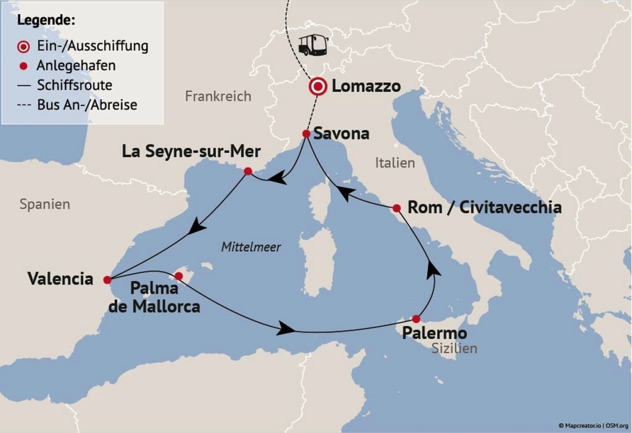 Ihre Reiseroute am 03.10. und 10.10.25