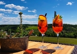 Lassen Sie es sich bei einem leckeren Aperol Spritz gutgehen und genießen Sie die sagenhafte Aussicht auf den Harz.