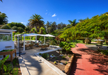 Die großzügige Gartenlandschaft des Hotels Ferienpark Eden lädt zum Entspannen ein.