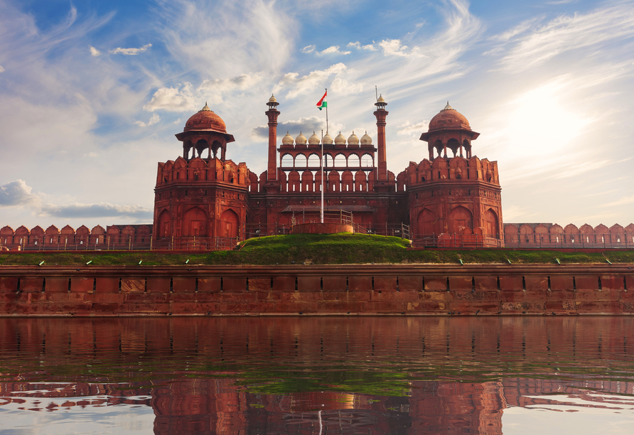 Der Fotostopp am UNESCO-Weltkulturerbe Rotes Fort in Delhi wird Sie begeistern.