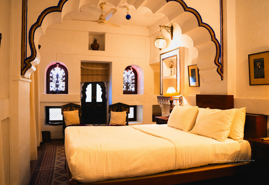 Beispiel eines Doppelzimmers im Beispielhotel Fort Janwa in Luni/Jodhpur
