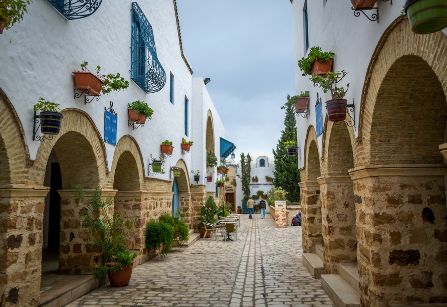 Spazieren Sie durch die malerischen Gassen von Hammamet.