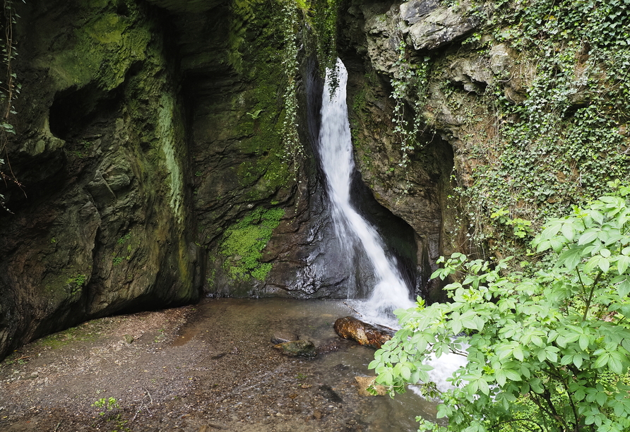 Wandern Sie zum Wasserfall im Tiefenbachtal nahe Bernkastel-Kues und lassen Sie sich von diesem Naturschauspiel verzaubern.