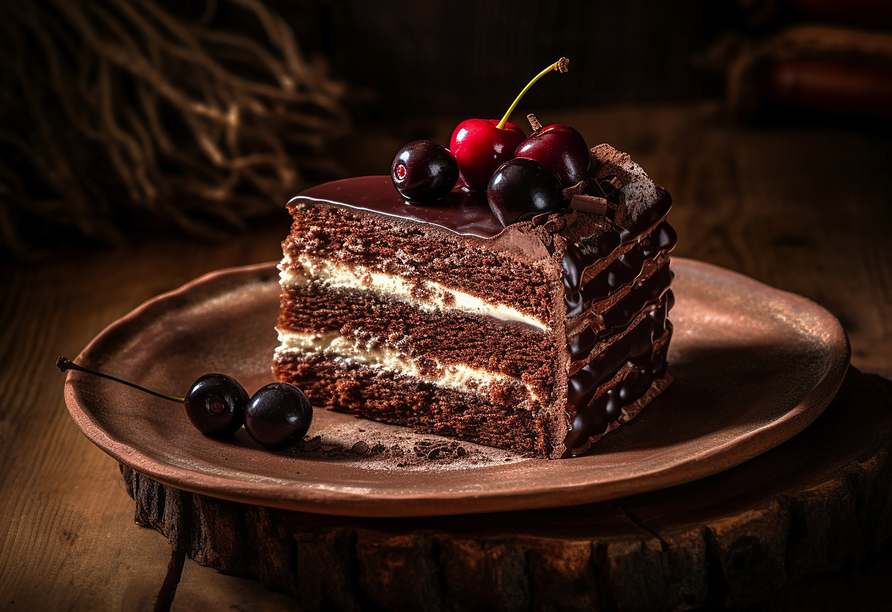 Ein Stück Schwarzwälder Torte darf bei Ihrem Aufenthalt im Schwarzwald nicht fehlen.