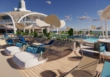 Das Pooldeck bietet gemütliche Liegen, auch im Schatten.