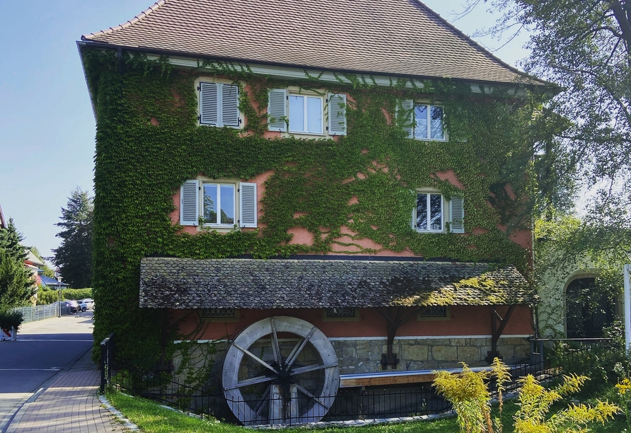 Die alte Mühle ist das Wahrzeichen des Hotels.