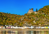 Majestätisch über dem Rhein – Burg Katz bei St. Goarshausen ist eine der berühmtesten Rheinburgen.