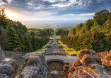 Blick vom Herkules über den Bergpark auf die Stadt Kassel