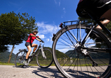 Mit dem Rad fahren Sie entlang des schönen Donauradwegs.