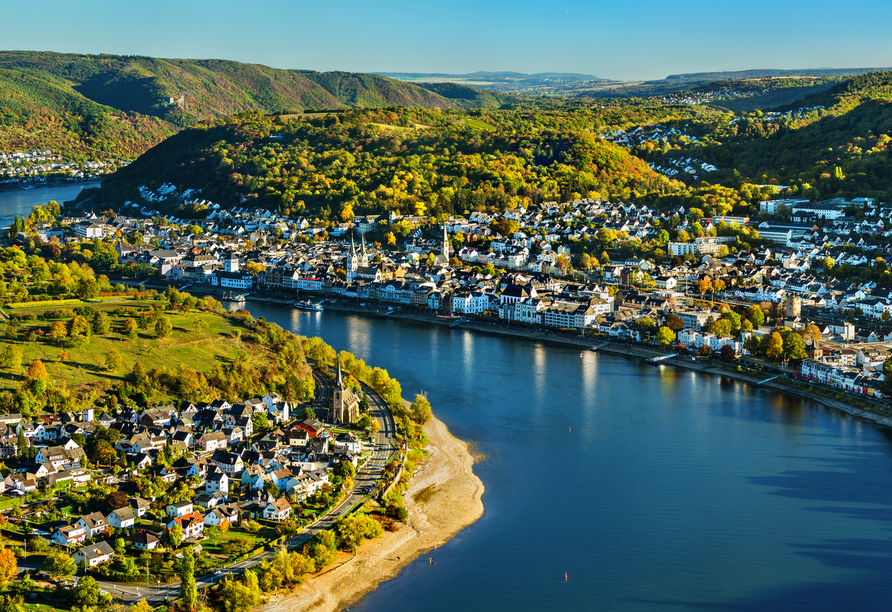 Ein Anblick, der bleibt: Die große Rheinschleife bei Boppard zeigt den Rhein in seiner schönsten Form.