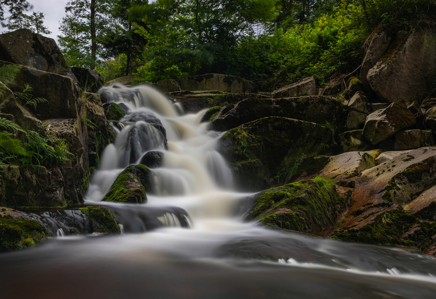 Wasserfälle, wie beispielsweise den Ilse-Wasserfall, finden Sie im Harz.