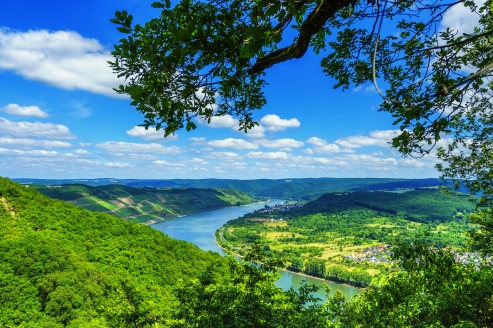 Blick auf die malerische Rheinschleife am Mittelrhein