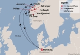 Ihre Reiseroute am 10.06.26. (Am 01.07. wird nicht Måløy angefahren, sondern Haugesund. Am 25.08. ist die Route: Måløy, Hellesylt, Nordfjordeid, Vik-Sogn, Flåm und Haugesund.)