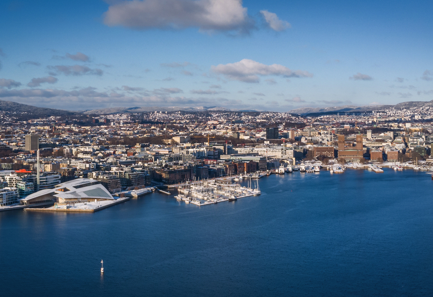 Panoramablick auf das verschneite Oslo