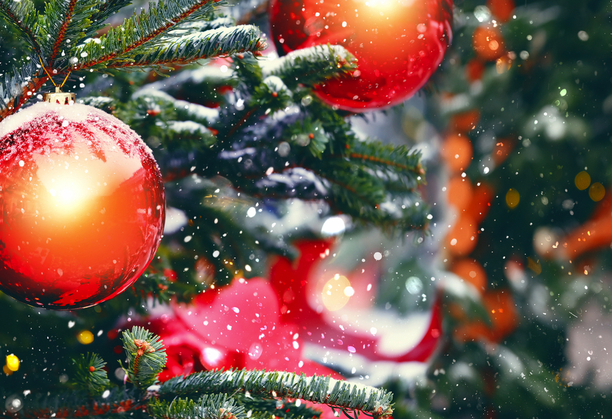 Spüren Sie die Vorfreude auf Weihnachten – zwischen glitzernden Schneeflocken und festlich geschmückten Tannen.
