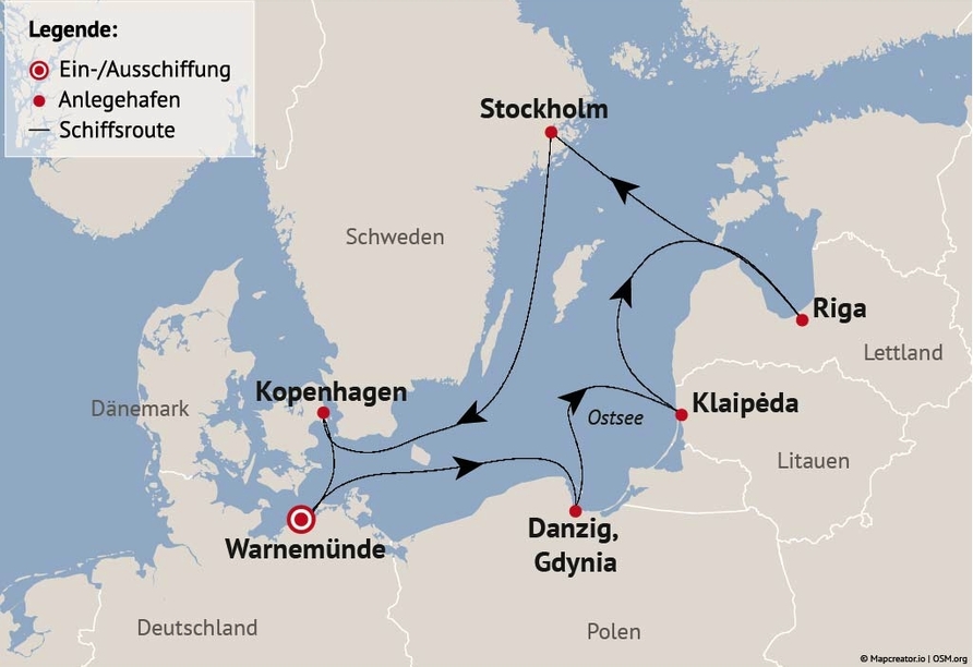 Ihre Reiseroute am 21.06., 02.08., 16.08. und 30.08.26