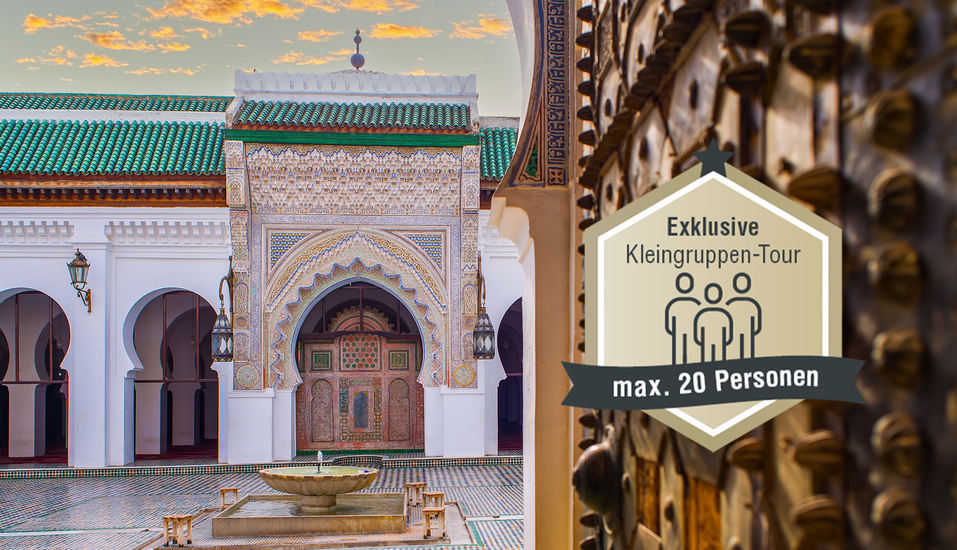Willkommen in Marokko! Besuchen Sie die älteste durchgehend betriebene Universität der Welt: die al-Qarawīyīn-Moschee und -Universität in Fès.