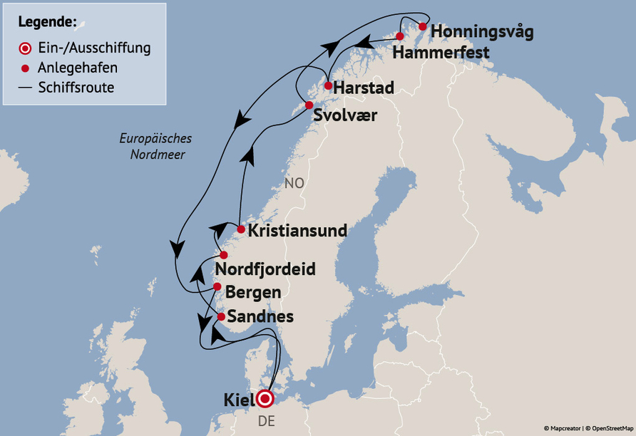 Ihre Reiseroute am 16.08.26. Am Reisetermin 02.07.26  fahren Sie in leicht geänderter Reihenfolge mit Halt in Ålesund statt Sandnes.